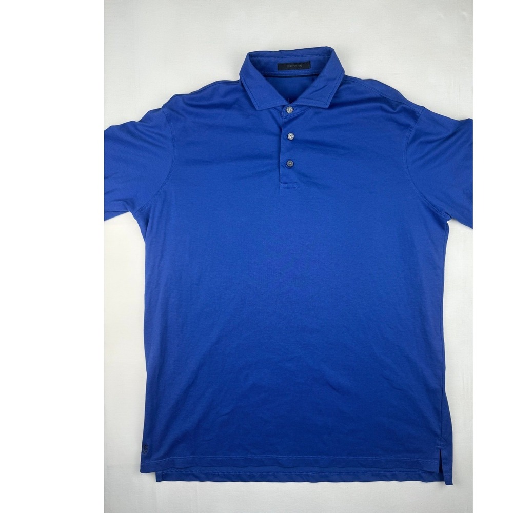 Greyson Polo Shirt Large Blue Cotton Blend Short Sleeve Solid Mens